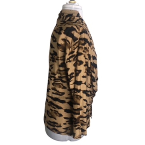 Juliette Animal Print Drawstring Front Low Cowl Drop Collar Long Sleeve Top Sz L - Picture 5 of 9